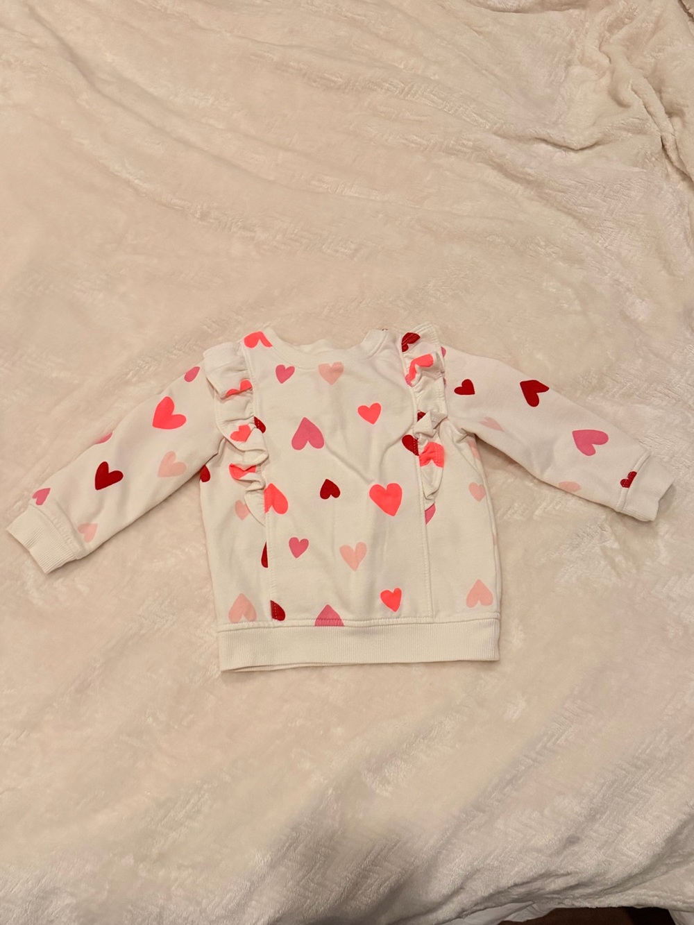 Cat & Jack White Sweatshirt with Pink & Red Hearts and Ruffle Detail